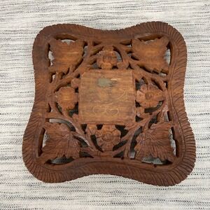 Handcarved Wood Trivet Floral Leaf Motif India Arnart Imports Boho Cottage Decor